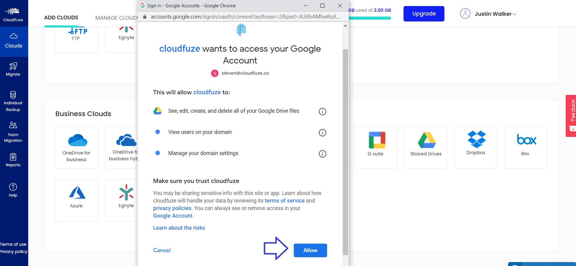 GSuite-allow access to Cloudfuze