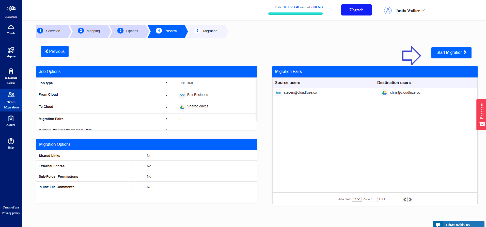 Preview and Click on Start Migration 