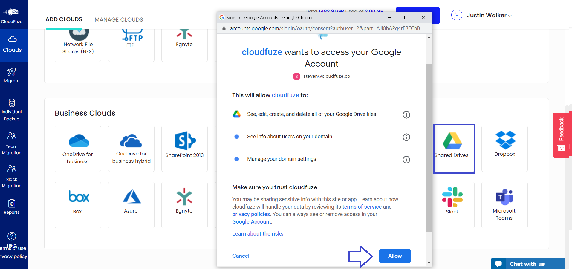 loacte Shareddrive credentials