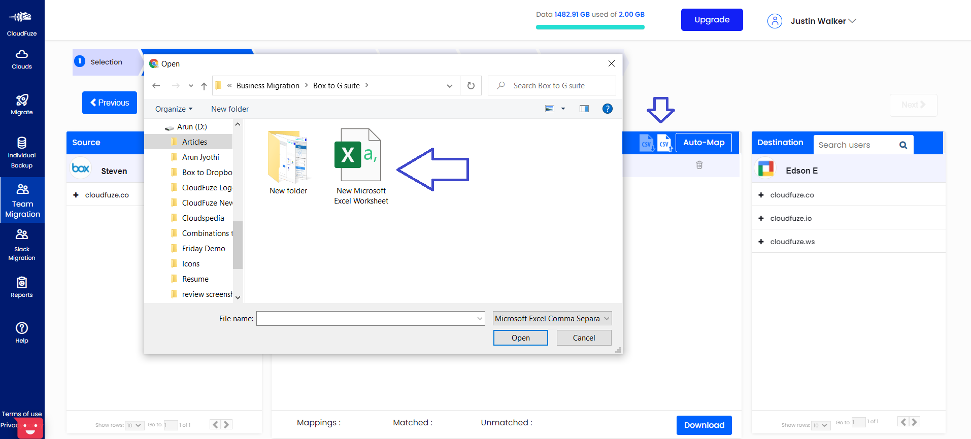 UPload CSV file for Box to Google Drive