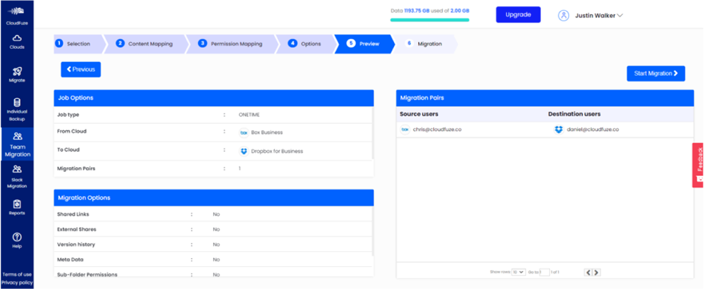 Click start migration from box dropbox