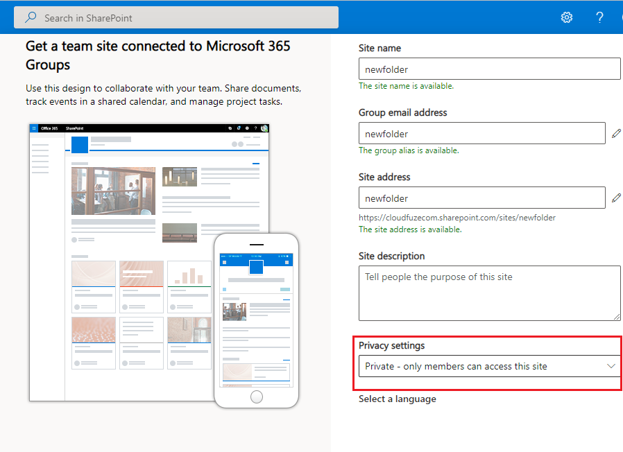 sharepoint Site privacy settings