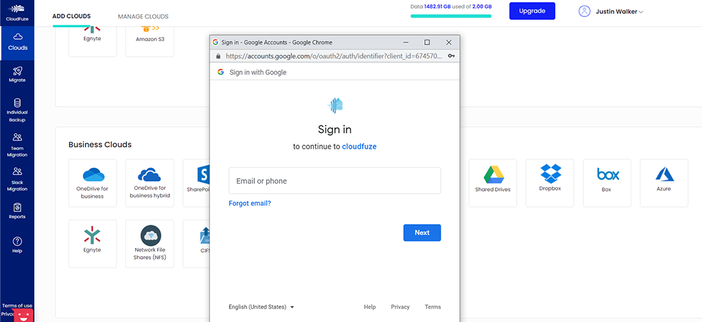 Enter Google Shared Drive credentials 