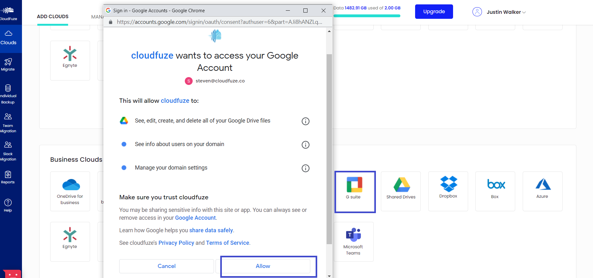 Allow Google WorkSpace Credentials