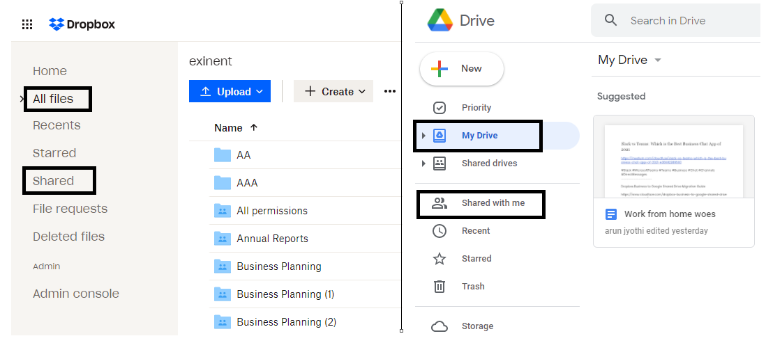 Dropbox UI and Google Drive UI 