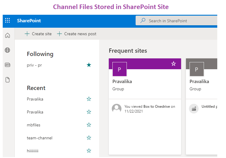 Channles files stored in sharepoint site