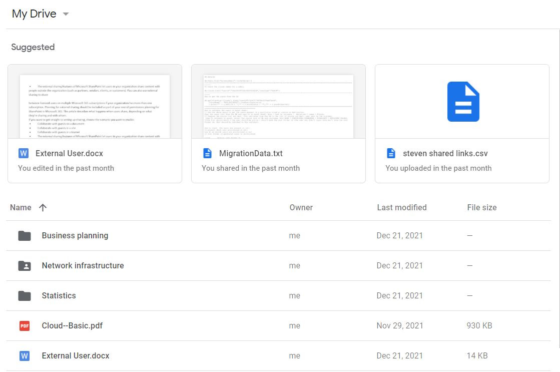 Google Drive folder structure