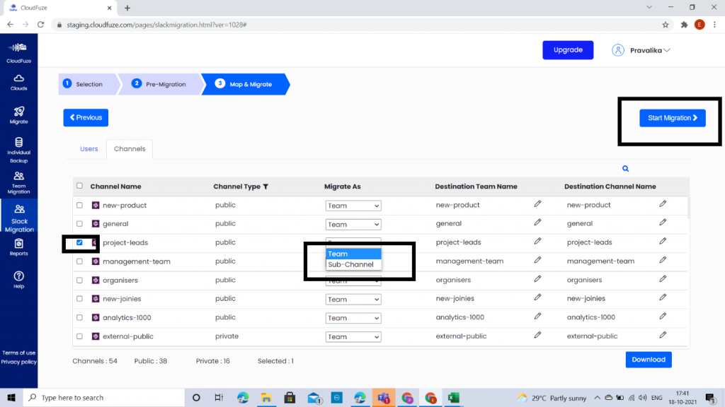 Slack to Microsoft Teams Sub channels