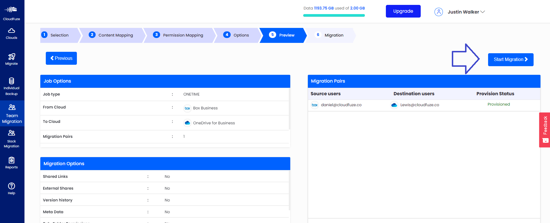 Migration preview and initiation