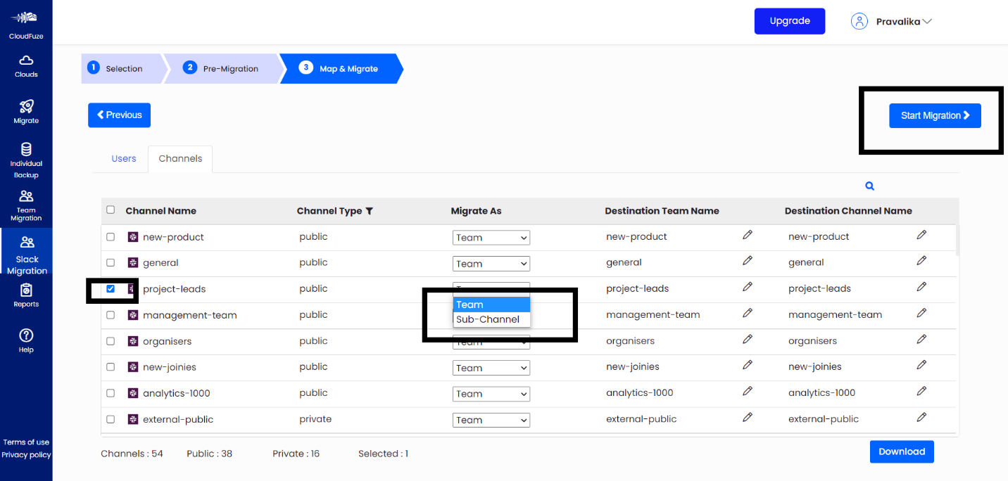 slack to teams sub channels 