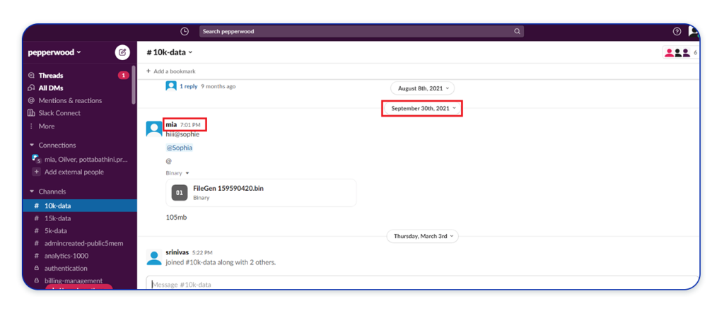 Slack public channels timestamps