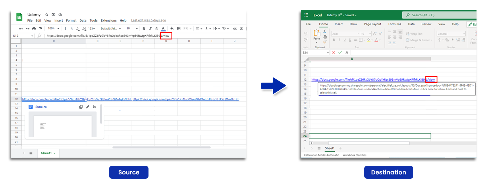 Embedded shared link migration