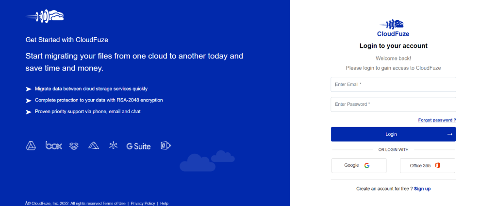 CloudFuze webapp login