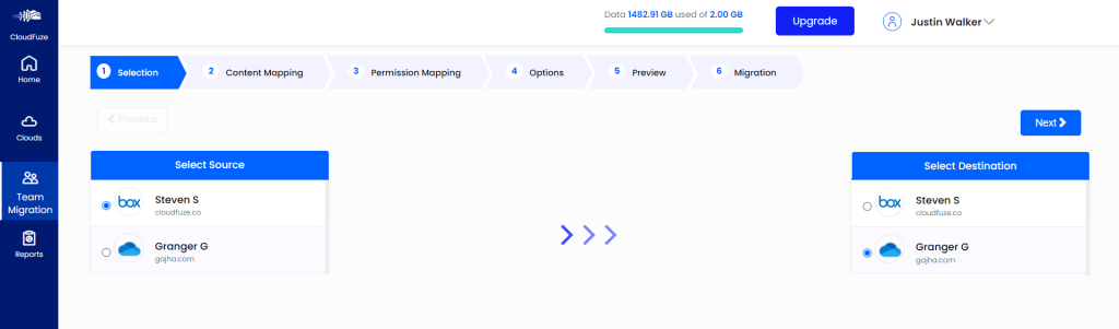 Configuring source and destination cloud