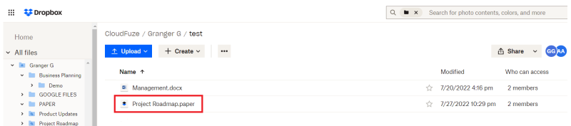 A Dropbox Paper (Project Roadmap) is created