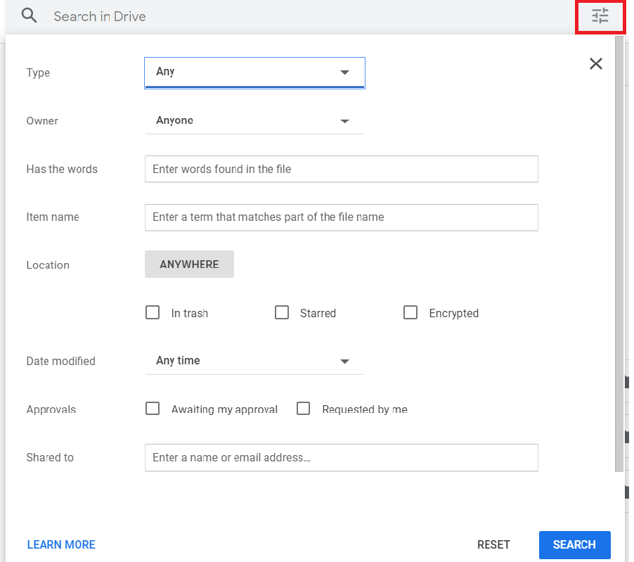 Google Drive advanced search