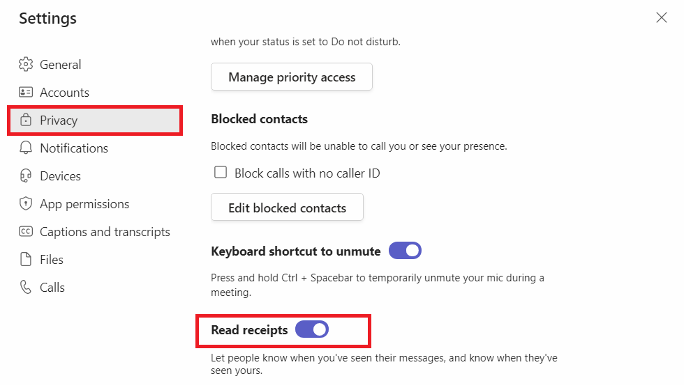 teams privacy read recepients