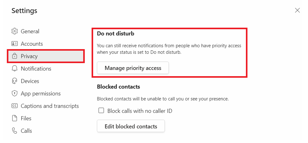 Microsoft Teams manage priority access