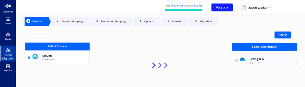 Choosing the source and destination cloud