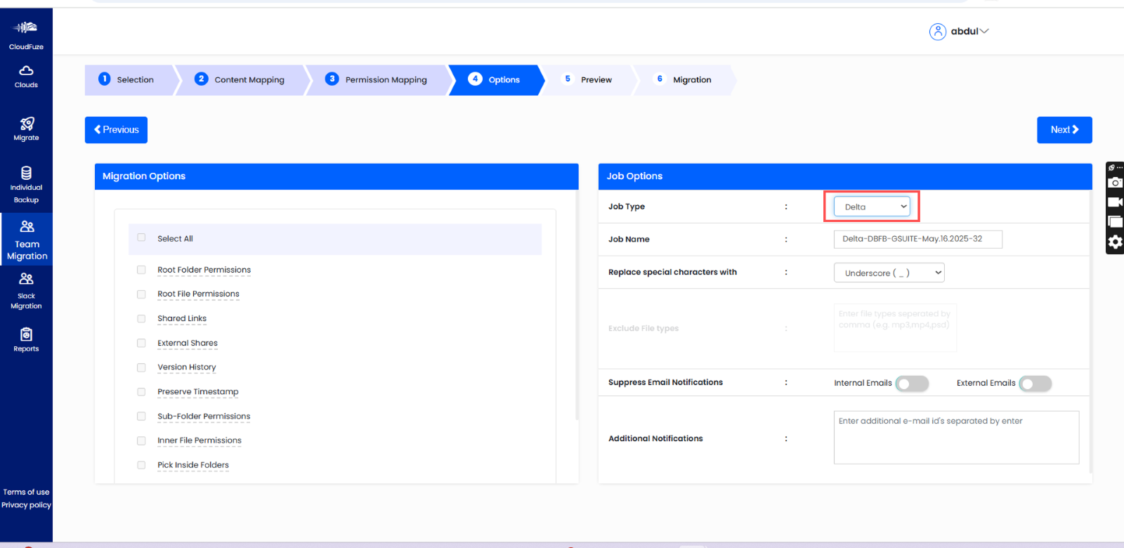 Dropbox to Google Drive delta migration