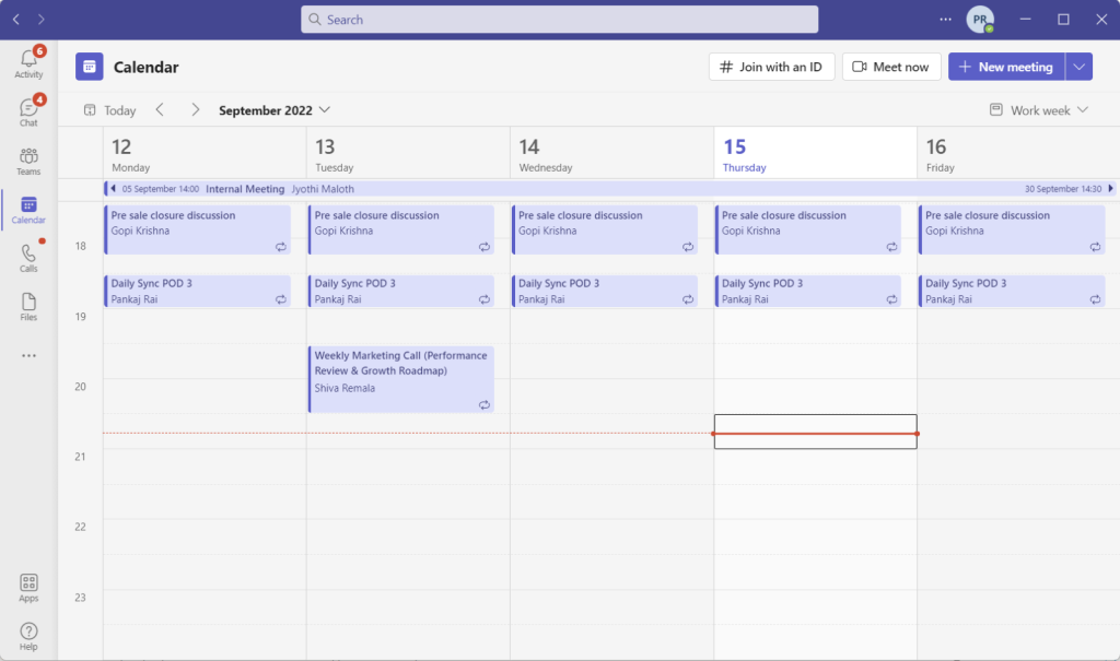 Calendar in Teams
