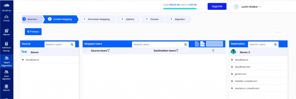 Map Source as box users and Destination as sharepoint Users 