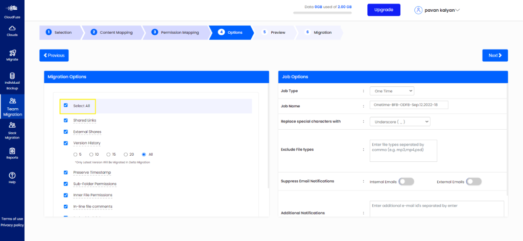 Selecting other migration features