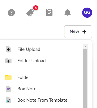 Box Notes dropdown menu 