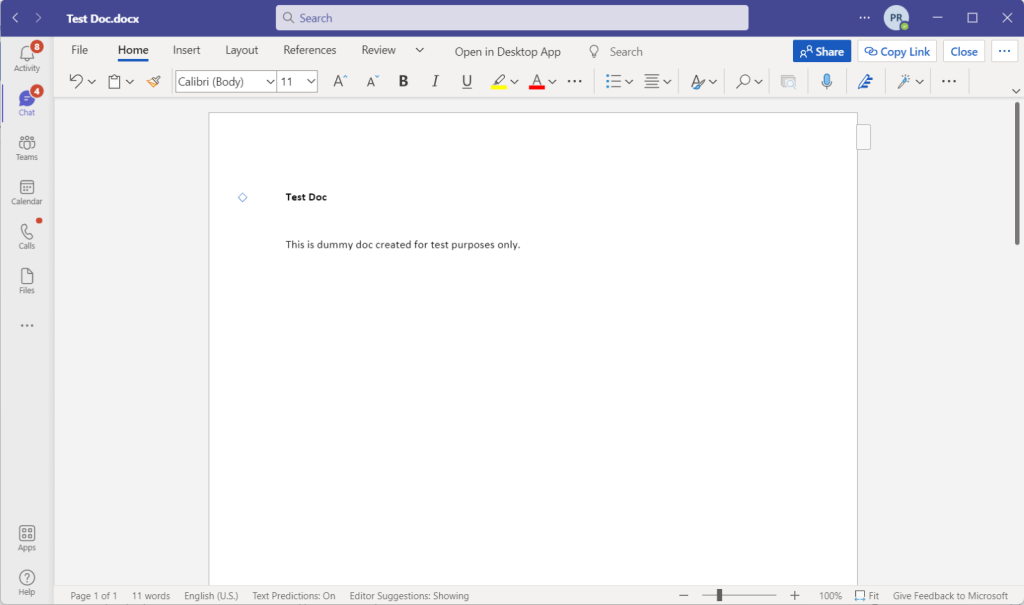 Accessing Word doc natively in Teams 