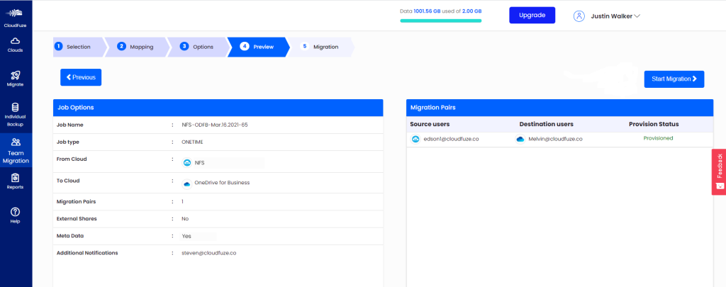 Previewing migration options