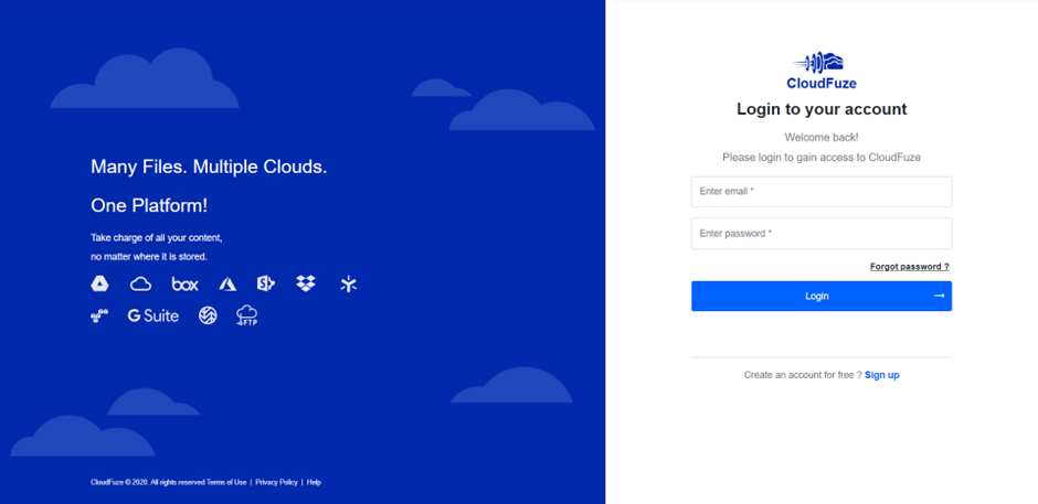CloudFuze migration webapp login