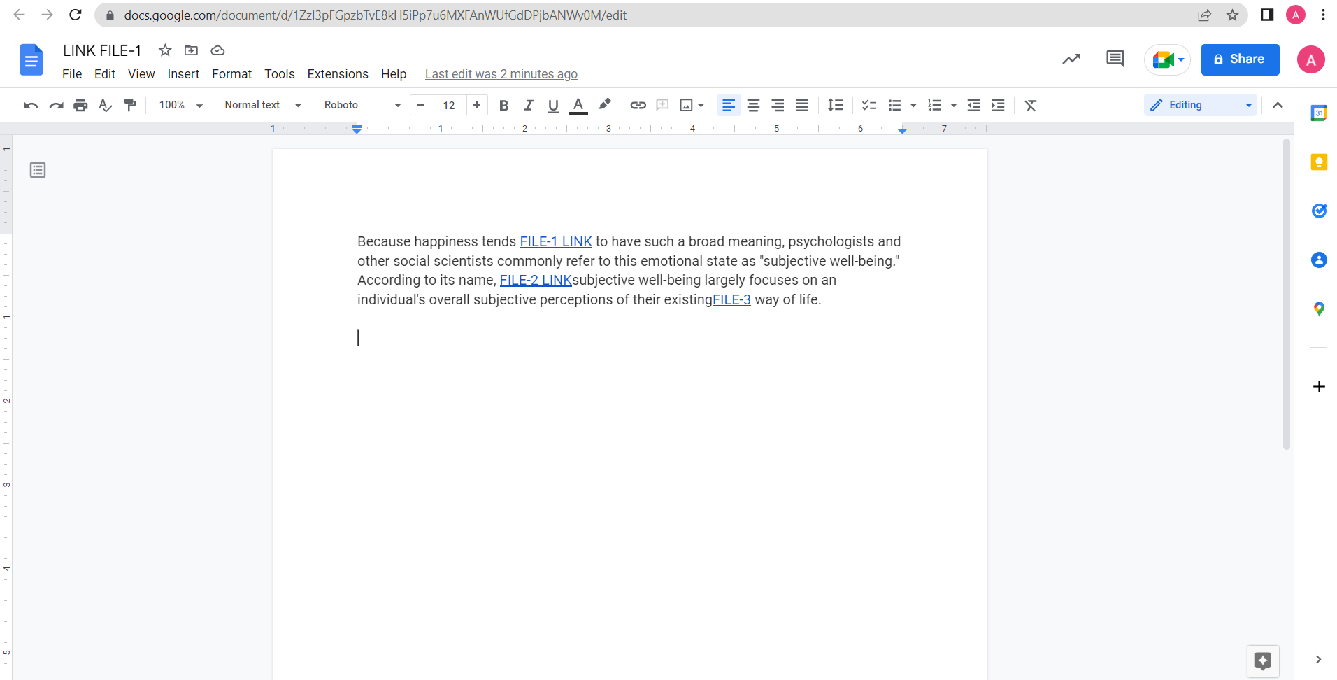 Google Docs file with embedded links