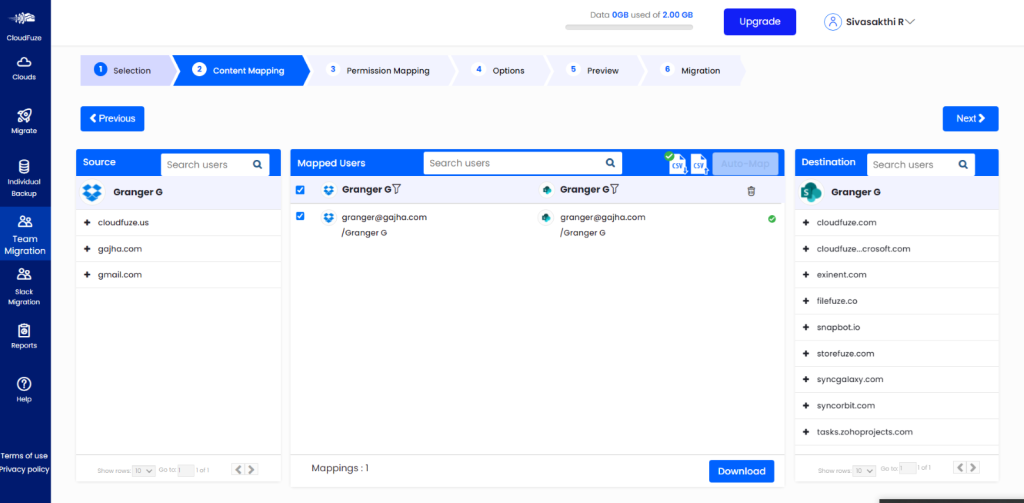 Mapping user accounts