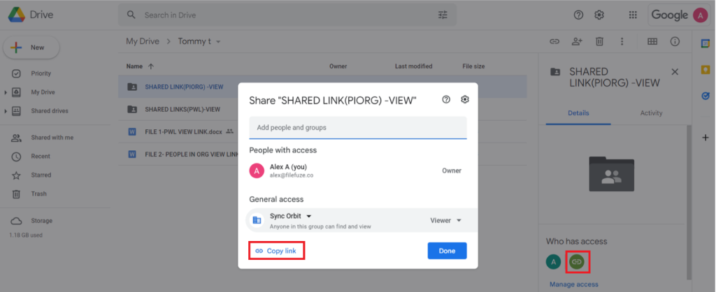  Dropbox files are successfully migrated to Alex’s Google My Drive with the shared link 