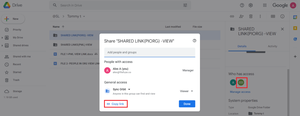 Google Shared drives with the shared link 