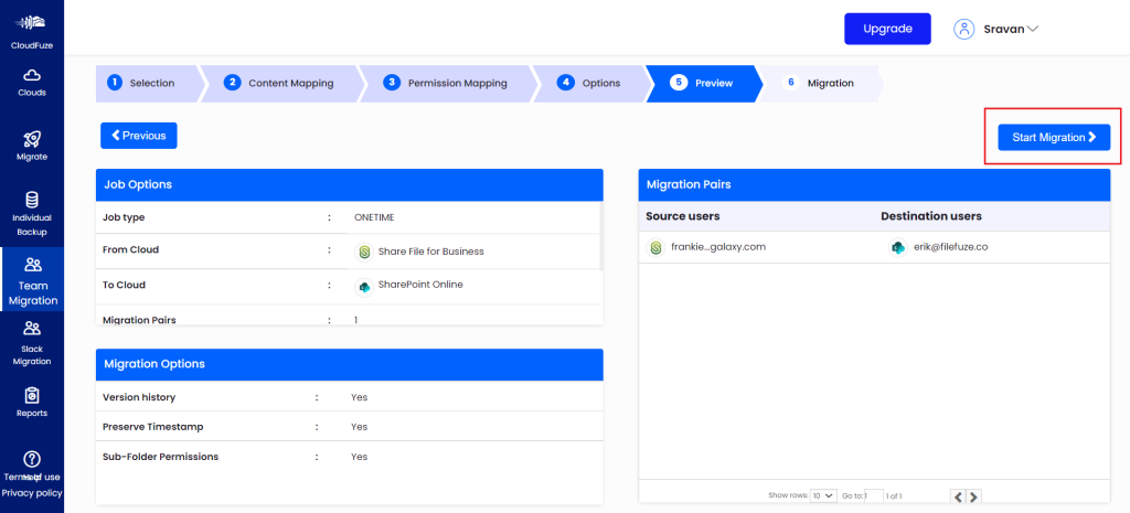 Starting the migration process