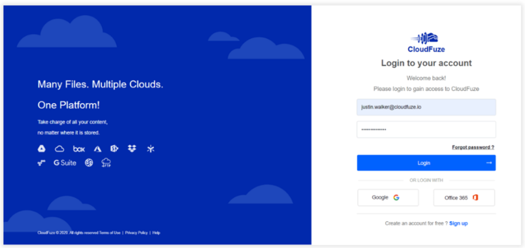 CloudFuze Webapp Login 