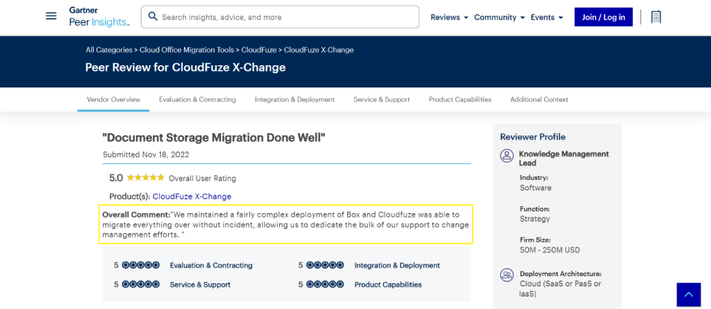 CloudFuze Gartner Review