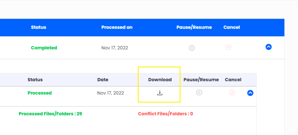 Downloading migration reports from CloudFuze webapp 