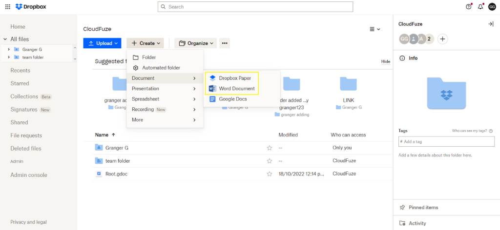 Creating files in Dropbox