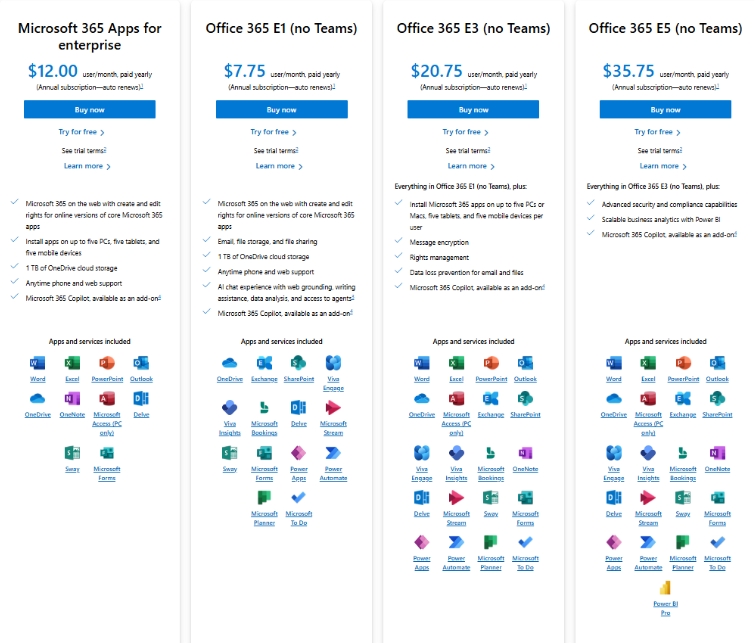 Office 365’s plans and pricing