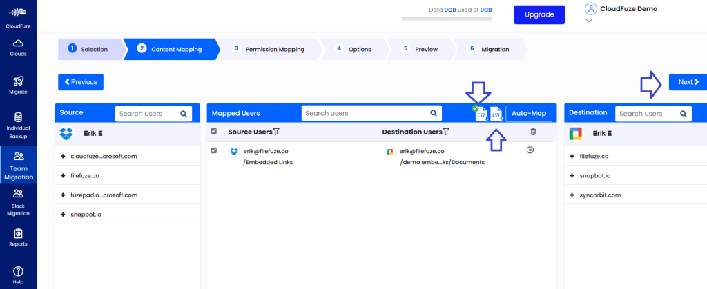 CSV mapping option 