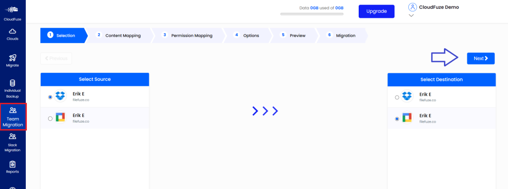 Choosing source and destination clouds 