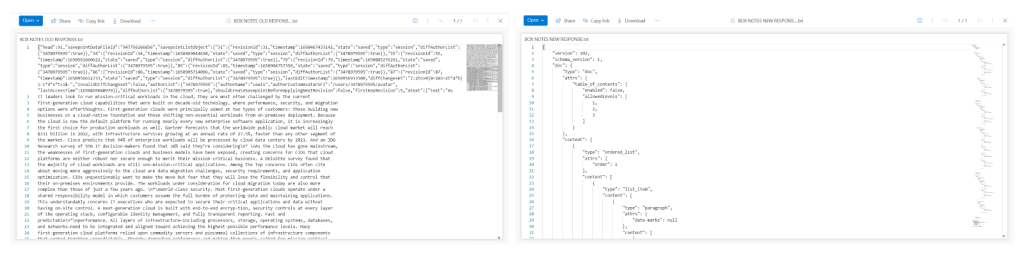 Box Notes API JSON responses