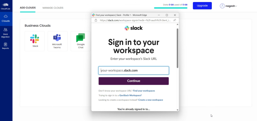 Add Your Slack Account to Cloudfuze