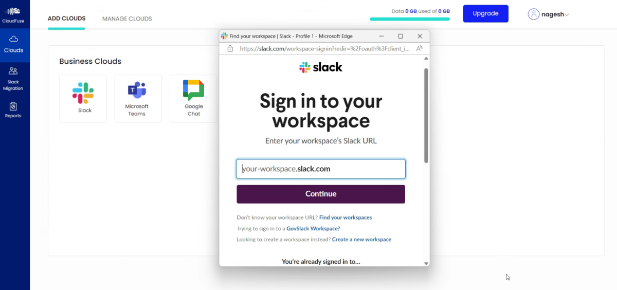 Add Your Slack Account to Cloudfuze