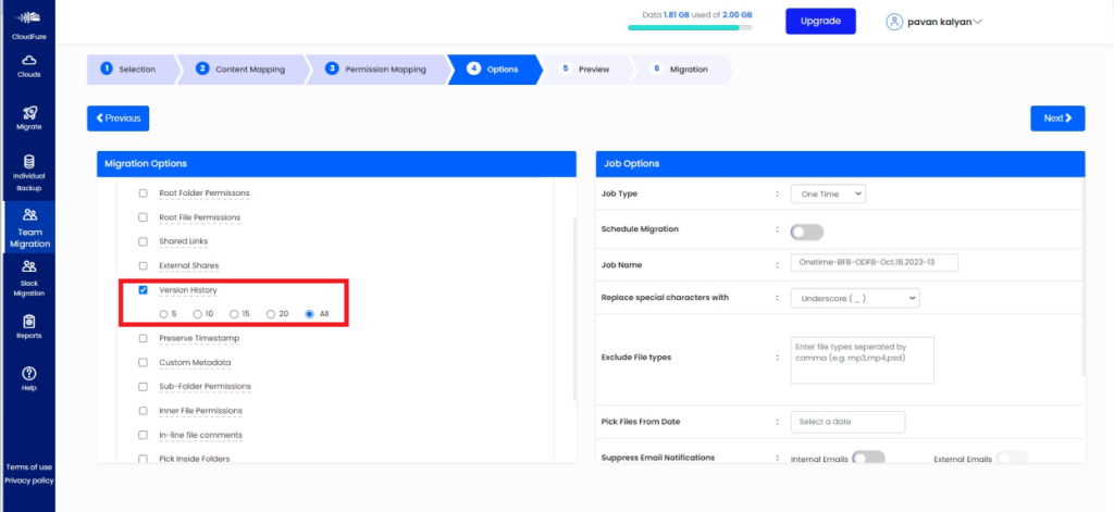 Migrating Selective Versions