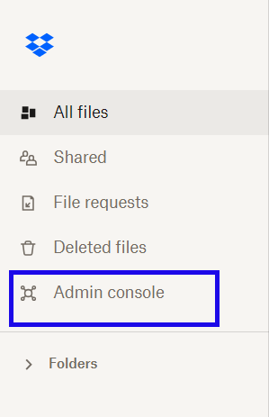 select Dropbox Admin console