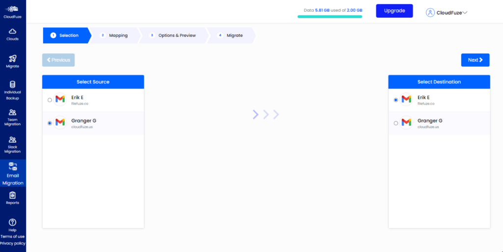 Configure the Source and Destination Clouds