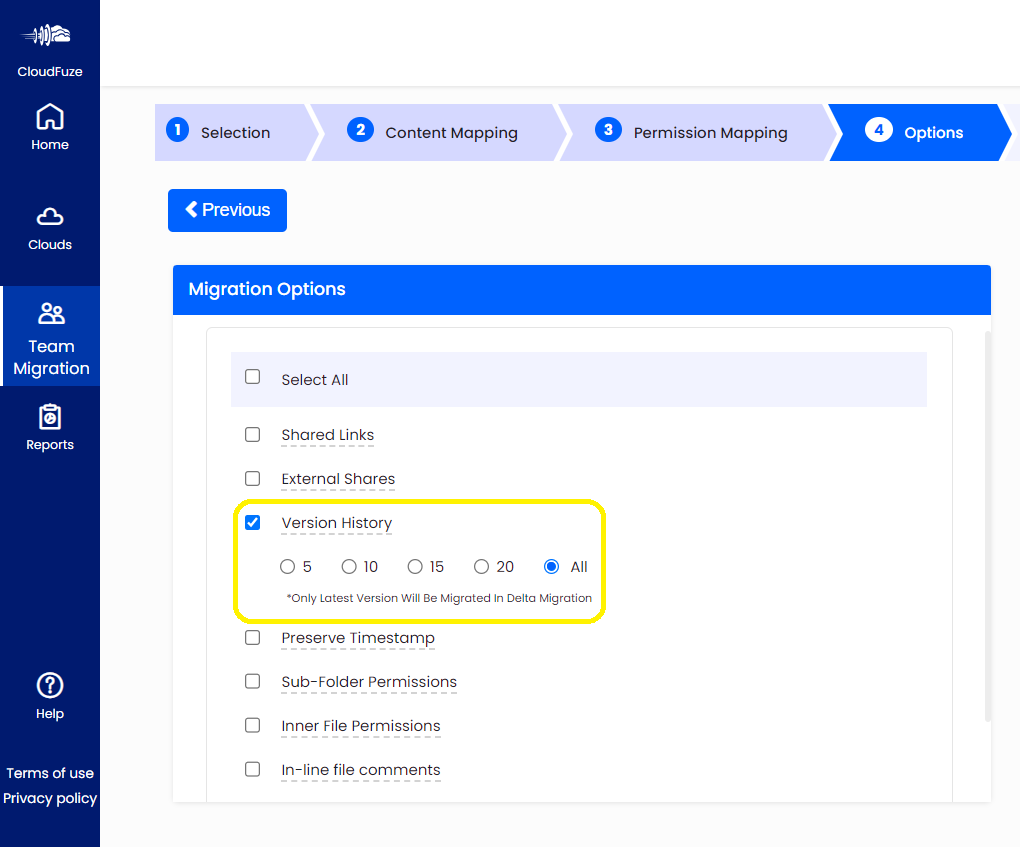 Preserving All Versions When Migrating Files